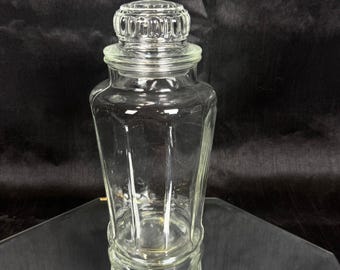 Vintage Soda Fountain or Boardwalk Glass Candy Jar w Paneled Sides & Lid 8.5in