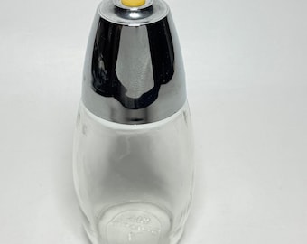 Vintage Gemco Glass Sugar Dispenser Chrome Lid Yellow Button MCM Made in USA