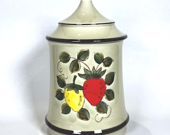 Vintage Strawberry Canister Cookie Jar Large 10" Speckled Ceramic Made in Japan