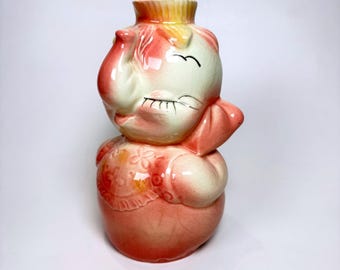 Vintage Hull Leeds USA Pottery Ceramic Elephant Vase Pink Anthropomorphic Kitsch