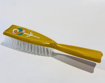 Vintage Empire Hair Brush Mustard Yellow & Floral Acrylic Bristles Made in USA