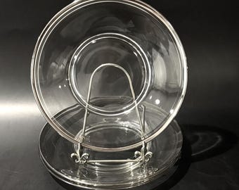 Juego de 3 platos llanos de cristal transparente de 20 cm (8 pulgadas) con ribete de platino, estilo vintage de mediados de siglo (MCM).
