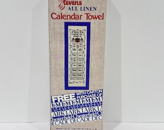 Vintage 1983 Stevens All Linen Calendar Towel Home Is Where The Heart Is w/Box