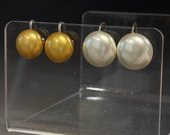 Vintage Costume Jewelry Screw Back Faux Pearl Earrings Lot Of 2