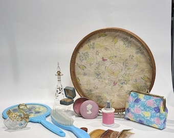 Curated Vintage 50s/60s Vanity Lot Tray Purfume Bottles Mirror Brush Etc