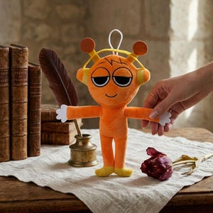 prunki Plush Oren OC Stuffed Toy, Orange Music Robot Plushie with Headphones, 21x23cm Soft Mascot Doll, Sprunki Incredibox Fan Art Gift