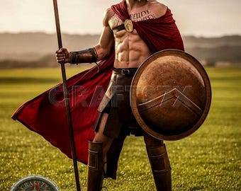 300 Spartan Rüstungs-Set mit rotem Umhang Griechischer Helm, Schild & Speer-Kostüm, 300 Spartan Cosplay, Altgriechischer Soldaten Outfit, LARP Rüstungs-Set