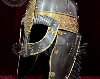 Wikinger Helm aus Stahl mit Kettenhemd - Nordischer Krieger Mittelalter Rüstung für Cosplay