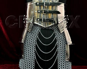 Stahl-Krieger Korsett Rüstung, Gothic Kettenhemd-Rock, Mittelalter Fantasy Cosplay Gürtel
