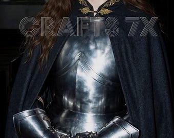 Armatura da cavaliere dark fantasy femminile / Tuta cosplay in acciaio, costume da guerriera medievale, abito per fiera rinascimentale