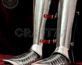 Steel Knight Beinschienen Sabatons Rüstungs-Set | Spitzer Beinpanzer, LARP Cosplay Kostüm