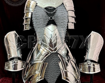 Stahlplatten- und Kettenpanzer-Ritterrüstung, Set für Mittelalter-Kostüme, LARP-Cosplay-Rüstungen