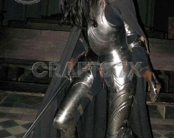 Ritterin Rüstung Set | Mittelalterliche Stahllady Ganzkörper Rüstung, Gothic Kriegerin Cosplay (Craft7X)