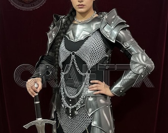 Mittelalterliches Ganzkörper-Rüstungs-Set für Damen | Stahl Ritter Kettenhemd Kostüm, LARP Cosplay