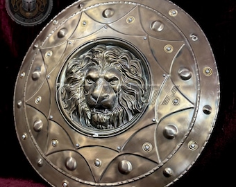 Handgefertigter Löwen Schild aus Stahl für Mittelalterliche Ritter als Wanddeko