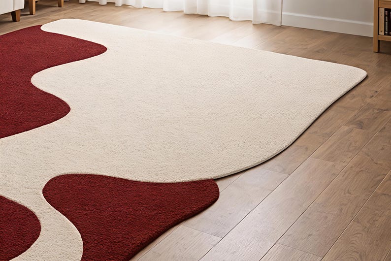 Modern Red and Cream Abstract Area Rug for Living Room - Etsy