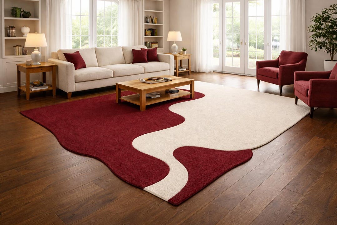 Modern Red and Cream Abstract Area Rug for Living Room - Etsy