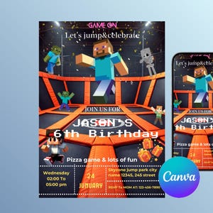 Premium Jump Party Invitation Template, Sky-Zone Trampoline Park Birthday Invitation, Boys Birthday Invitation, Urban Air Invite, Canva