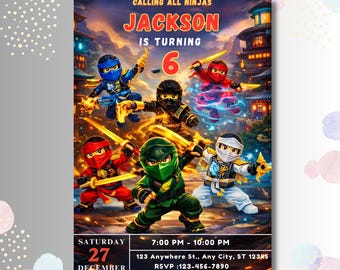 Bewerkbare Ninja-verjaardagsuitnodiging Canva-sjabloon, Ninja Boys-uitnodiging, Karate Boys-verjaardagsuitnodiging, Ninja Kids Party-uitnodiging digitaal