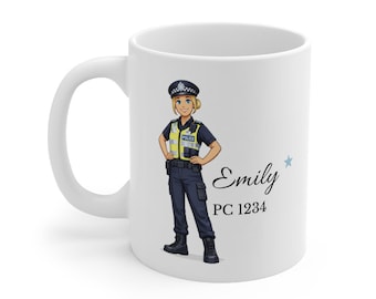 Personalised Police Officer Mug, Custom Name & Badge Number, Police Gift Mug