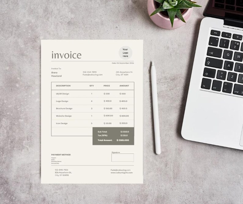 Invoice Template | Minimalist Design | Canva Editable - Etsy