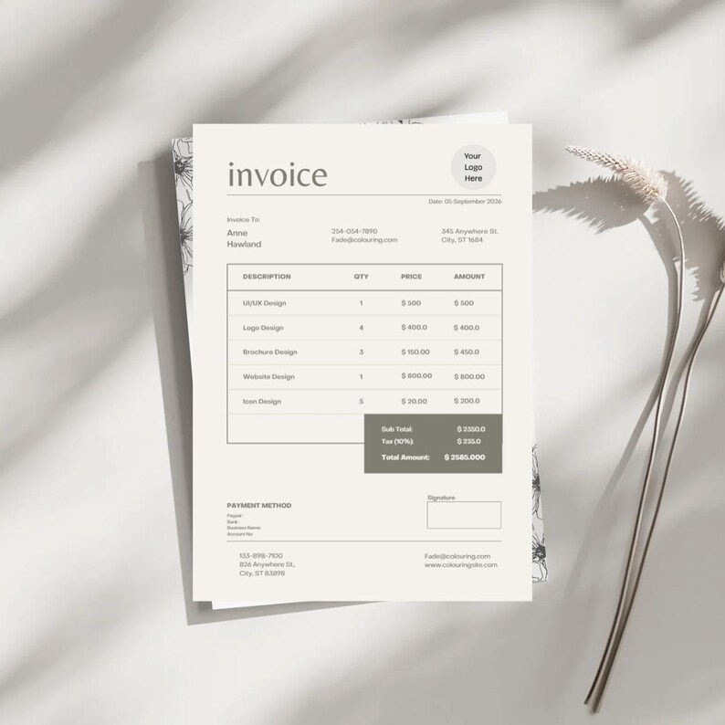 Invoice Template | Minimalist Design | Canva Editable - Etsy