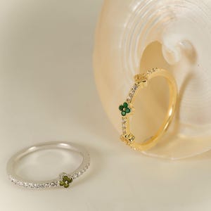 Clover Birthstone Ring, Custom Birthstone Ring, Stackable, Birthday Gift, Anniversary Gift, Gift for Her, Graduation Gift, Gift for Mom