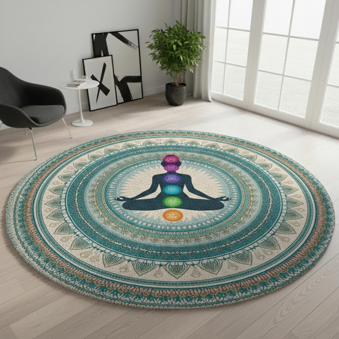 Calm Body Rug Chakra Mandala Meditation Rug, Round Yoga Mat, Spiritual Decor - Etsy