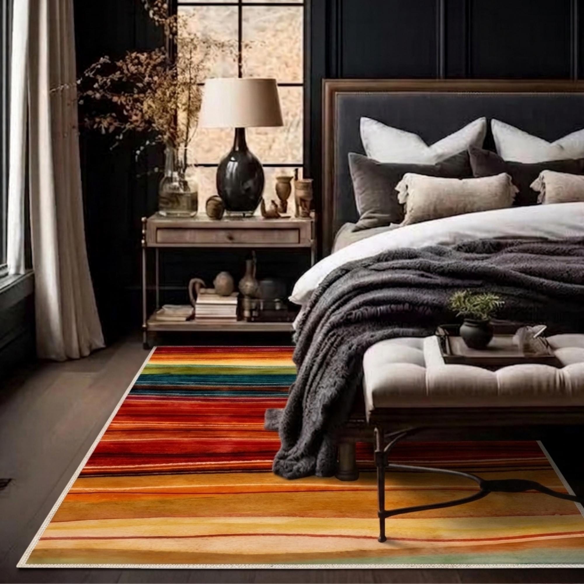 Sunset Colorful Runner Rug, Boho Stripe Kitchen Runner, Warm Modern ...
