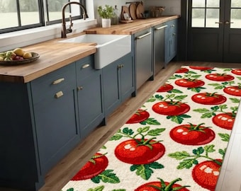 Tomaten Teppich Waschbar, Dünne Küchen Matte 6-7 mm, Feiner Küchen Teppich, Rustikaler Bauernteppich