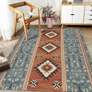 Abstract Face Boho Rug, Tribal Ethnic Pattern Carpet, Modern Artistic Rug, Washable Area Rug, Non Slip Bohemian Home Decor