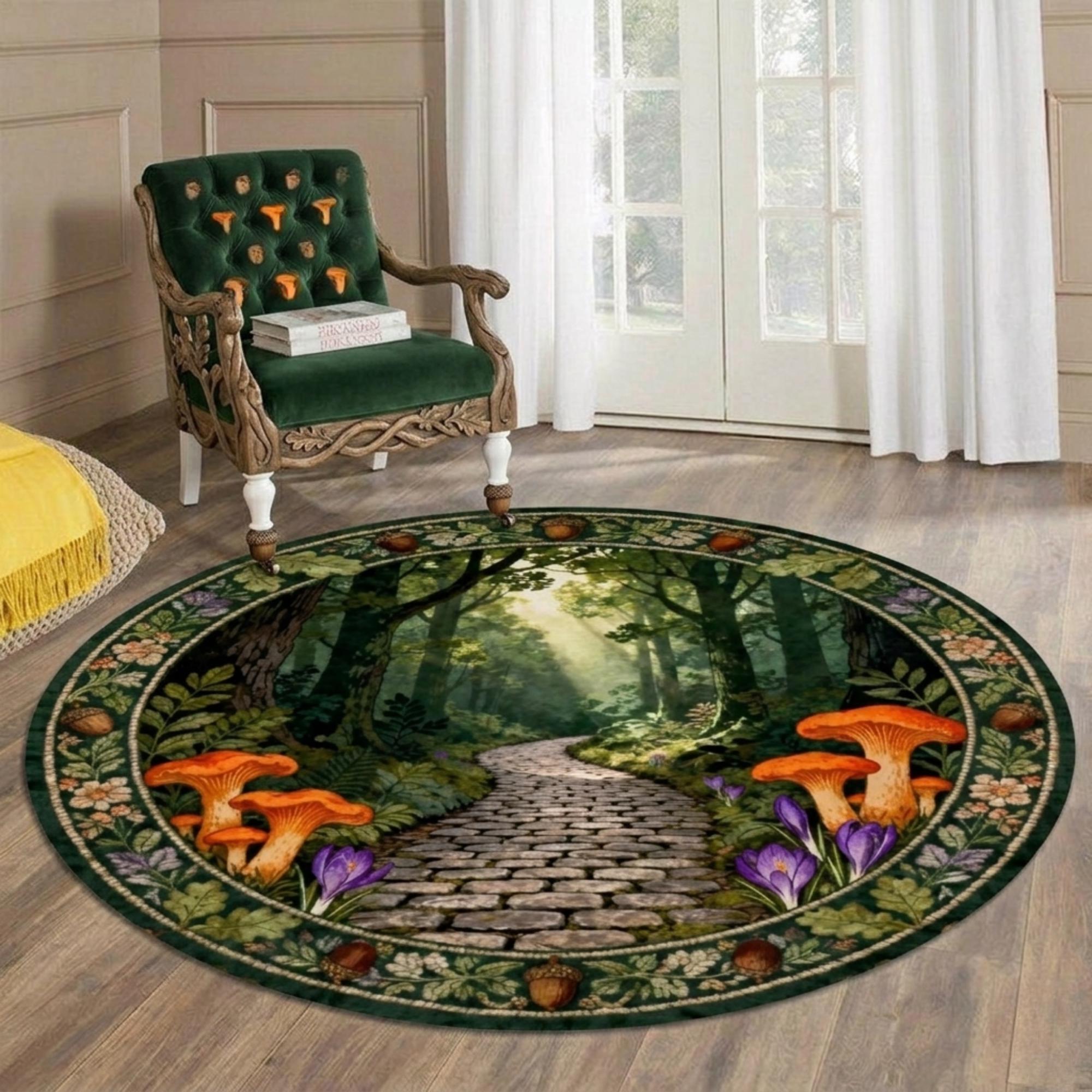 Small Round Forest Rug Round Forest Path Rug, Cottage Style Mushroom Rug, Forest Fairy Rug ...