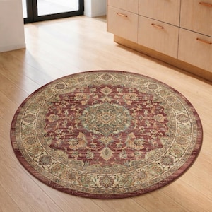 Round Vintage Kilim Rug for Boho Living Room, Oriental Medallion Rug – Farmhouse Decor, Washable Round Persian Style Rug for Small Spaces