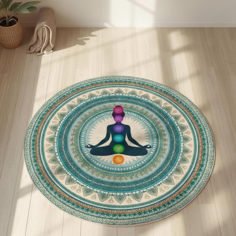 Chakra Mandala Meditation Rug, Round Yoga Mat, Spiritual Decor - Etsy