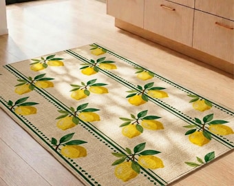 Zitronen Küchenläufer, mediterrane Bauernhaus Deko, rutschfest, waschbar, Geschenk, rutschfest