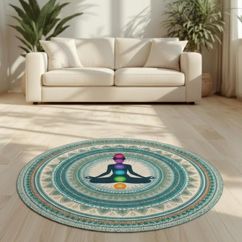 Chakra Mandala Meditation Rug, Round Yoga Mat, Spiritual Decor - Etsy