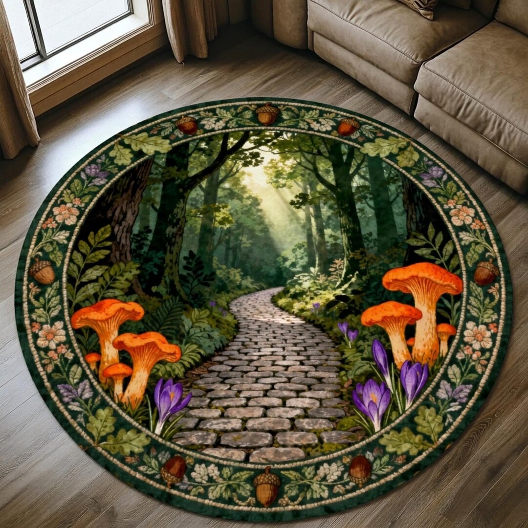 Small Round Forest Rug Round Forest Path Rug, Cottage Style Mushroom Rug, Forest Fairy Rug ...