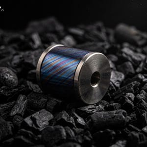 Handmade Timascus Bead, Spinning Fidget Lanyard Bead, Titanium Damascus EDC Keychain Accessory