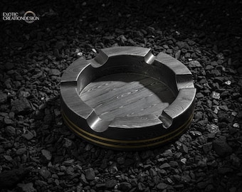 Damascus Steel Cigar Ashtray – Handmade Ash Collector, Personalized Gift for Men, Anniversary Gift, Luxury Cigar Accessories