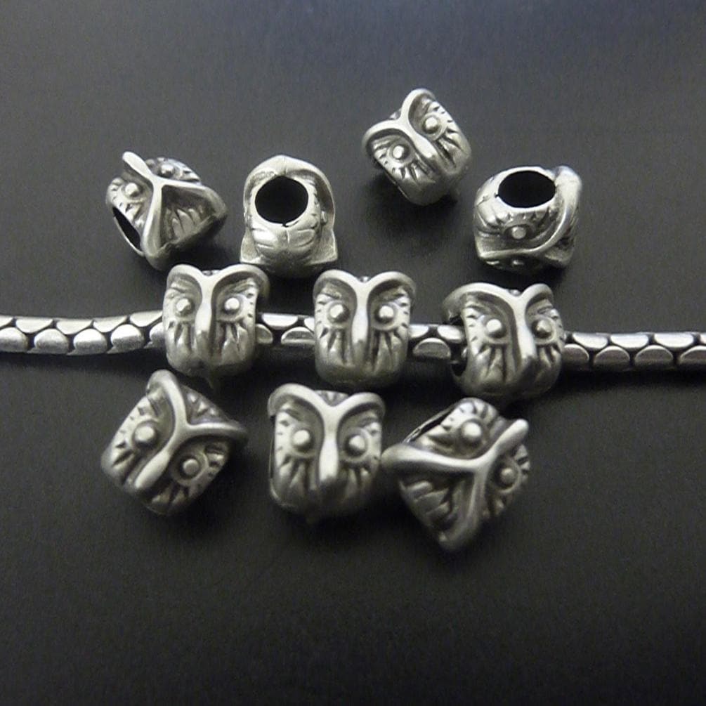10pcs Owl Spacer Beads, Silver Owl Charm Beads For Bracelet, Nature Animal Beads, Wise Owl Jewelry M