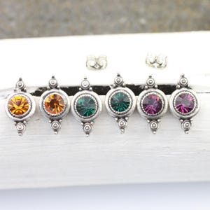 6 mm Swarovski-kristallörhängen, örhängen i antik silver med strass - e07