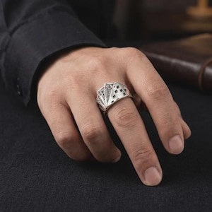 Silver Poker Ring Adjustable Playing Card Ring, Ace Of Spades Streetwear Statement Jewelry Gift R449