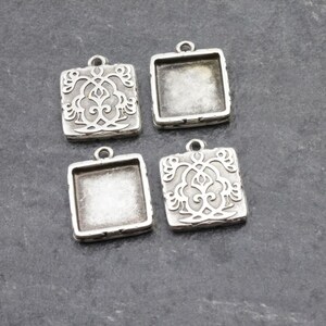 5pcs Open Bezel Square Pendant Blank Resin Bezel Mosaic Mountings Cabochon Setting, Cabochon Settings, Bezel Cup Setting, Resin Bezel ZM1029