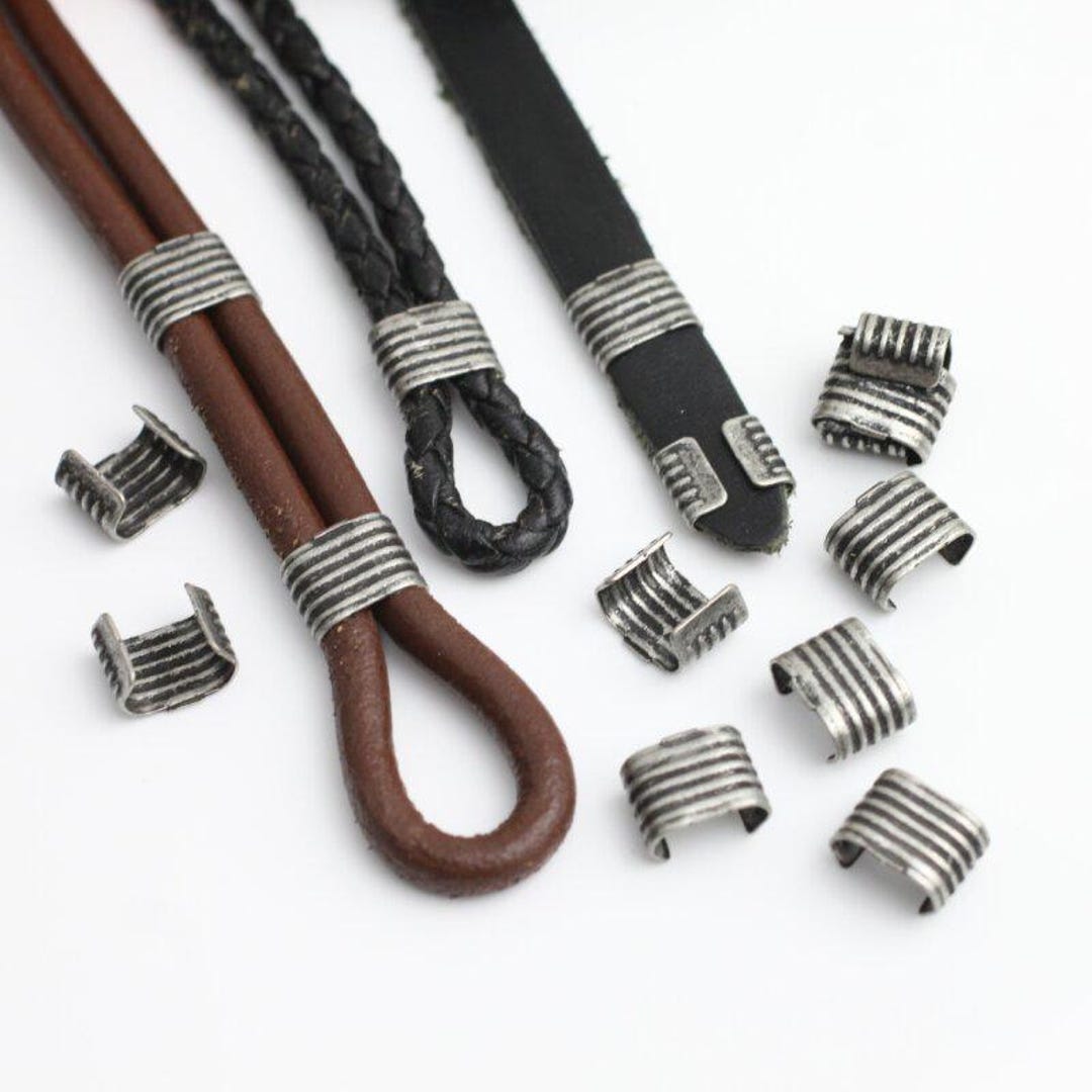 Leather Robe Crimp 20 Dark Silver Crimp Fastener, Fold Over Crimp Leather Clasp, Leather ...