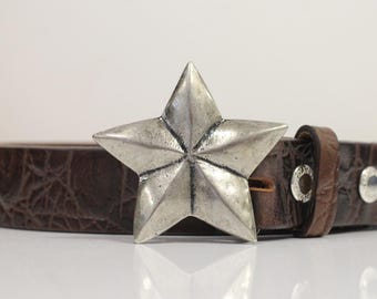 Antique Silver Star Belt Buckle: Pewter Cowboy Buckle - GS133as