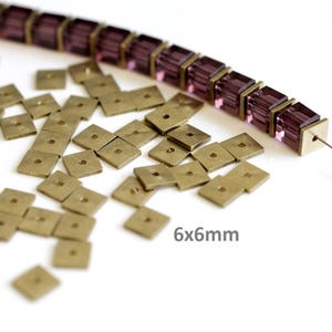 100 fyrkantiga distansskivor, berlock i rå mässing med platta fyrkantiga skivor, smyckestillverkning, grossistpärlor, 6 x 6 mm, fyrkantig skivseparator, ZM327