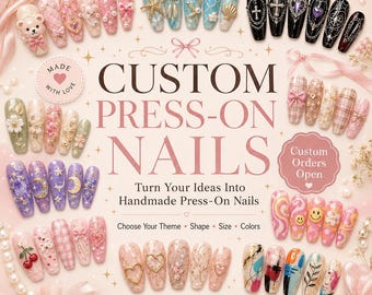 Faux ongles à coller faits main et personnalisés, nail art kawaii, sur commande