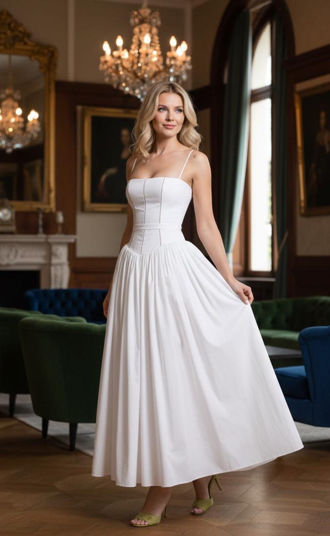 Basque Strap White Corset Maxi Dress - Basque Waist Spaghetti Strap Summer Gown ...