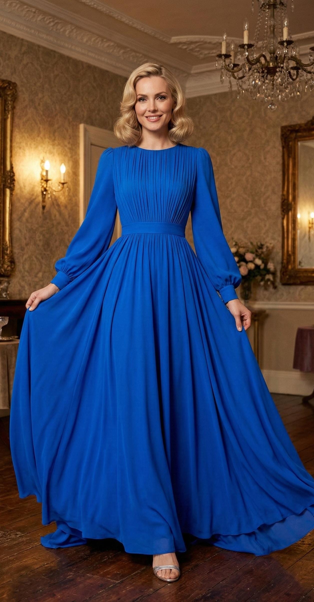 women's light blue formal dress Light Blue Long A-Line Prom Dress with Flowers Sky Blue / Small main image 1