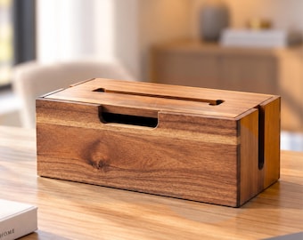 Cable Management Box | Wooden Cord Organizer With Phone Stand – 12 Inch Under Desk Wire Storage